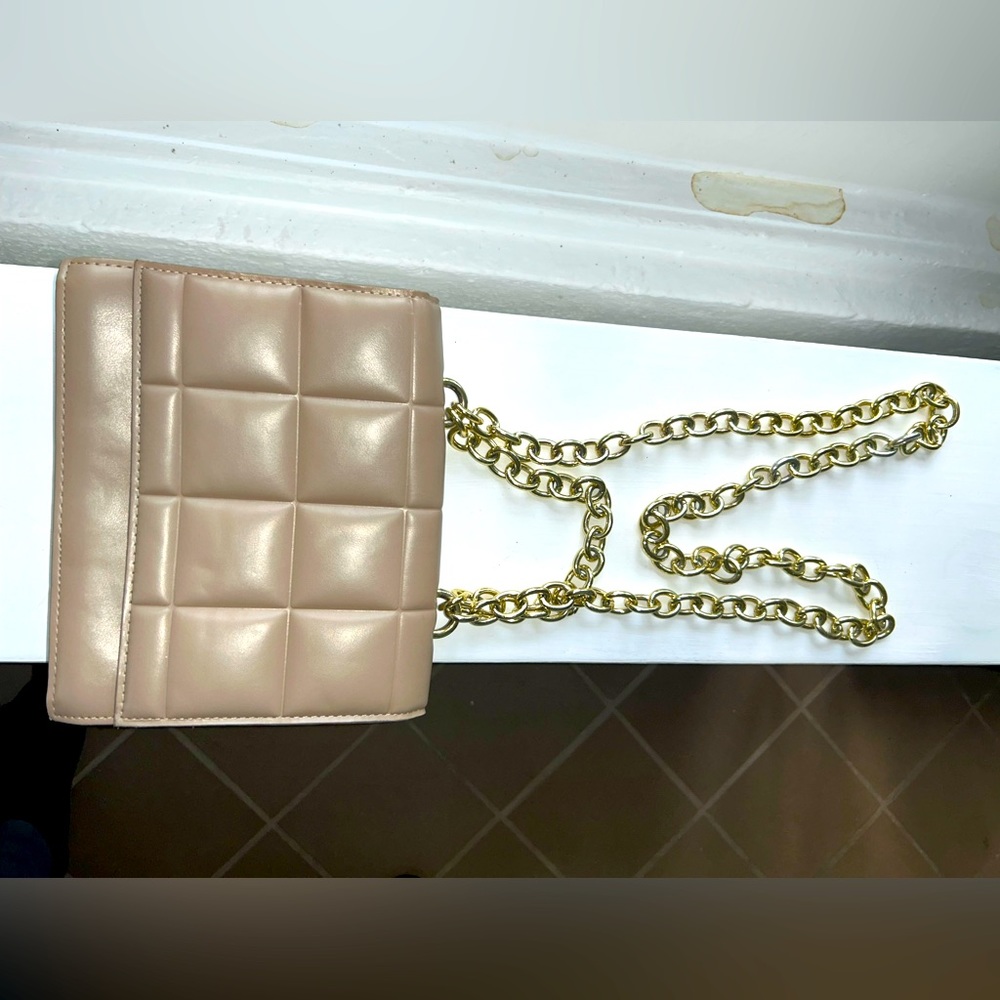 Tan Faux Leather Quilted Purse